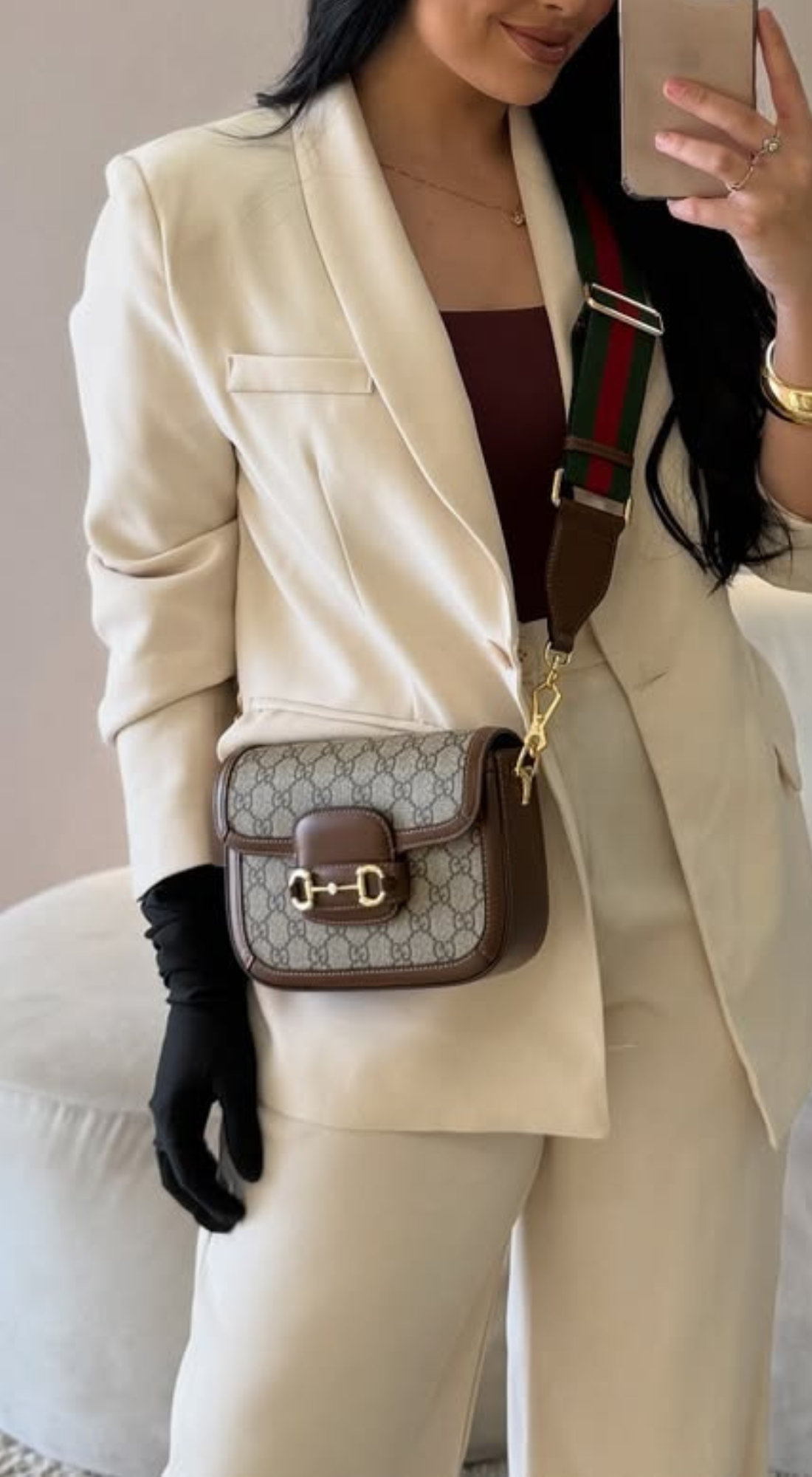 Bolsa Marrom e Cinza em Couro - Gucci