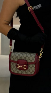 Bolsa Carmesim e Bege em Couro Tingido - Gucci