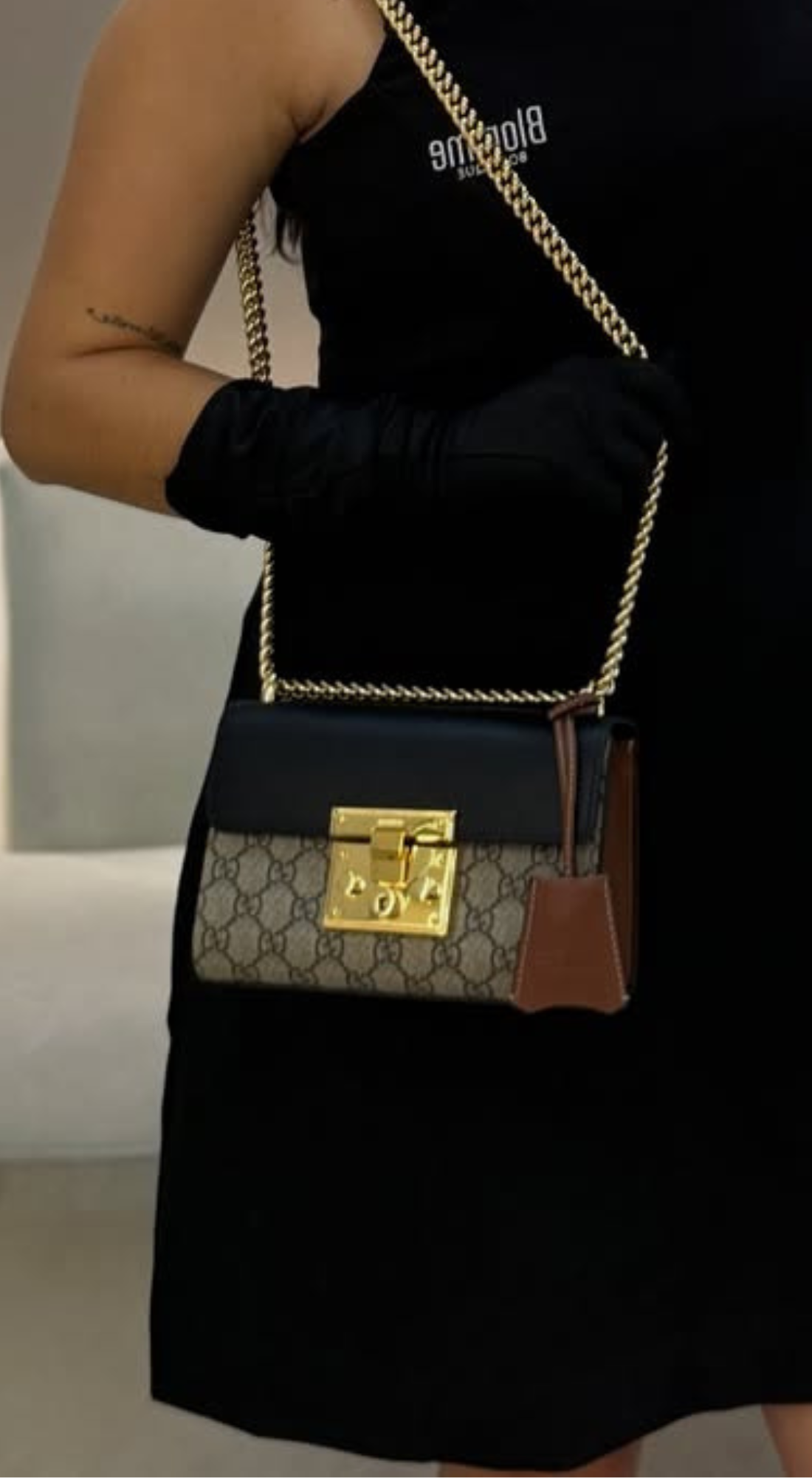 Bolsa Preta e Bege em Couro Tingido - Gucci